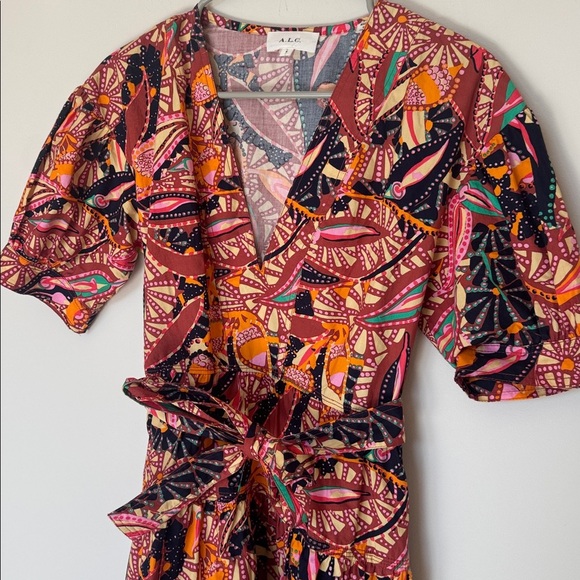 ALC Carey Printed Puff Sleeve Dress in Multi - 4 - Picture 3 of 6